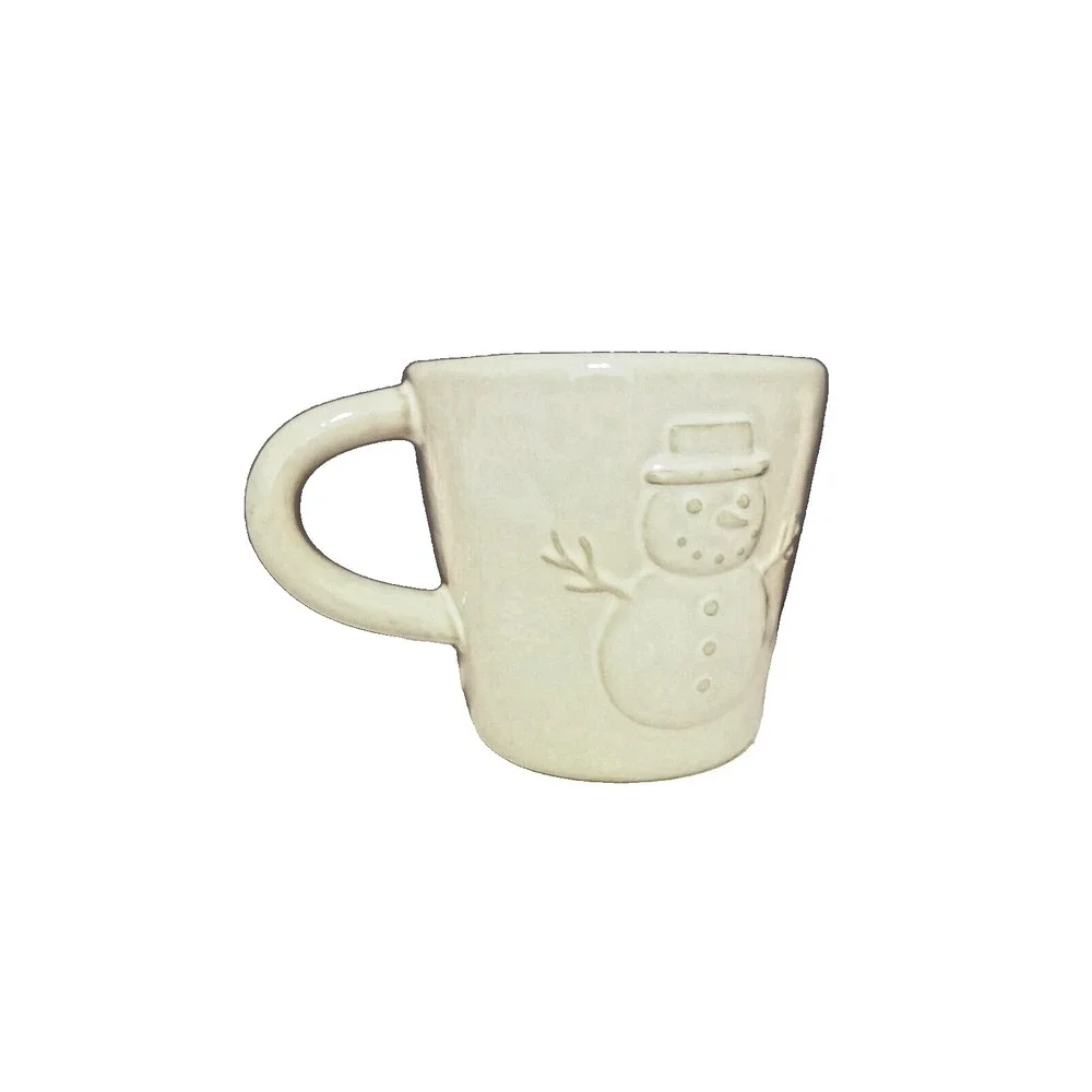 2 Pottery Barn Stick Man Snowman Ceramic Coffee/ Hot Coco Lot-‎ Christmas